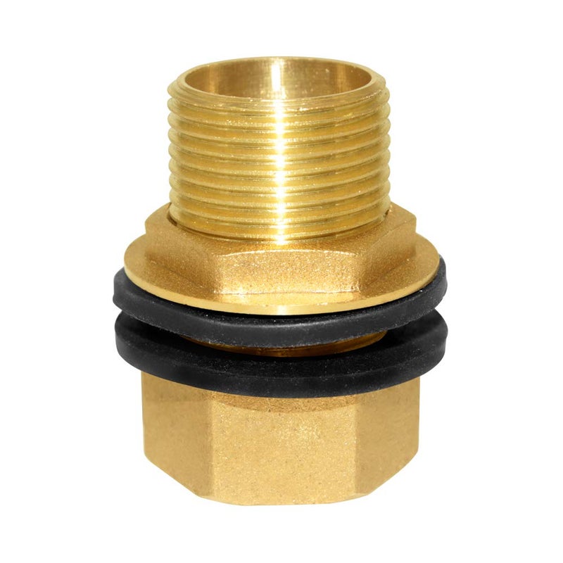 Hooshing Brass Bulkhead Fitting 3/4â€œ Male x 3/4" Female Thread Water Tank Connector for Rain Barrels, Aquariums, Tubs, Pools - Image 1